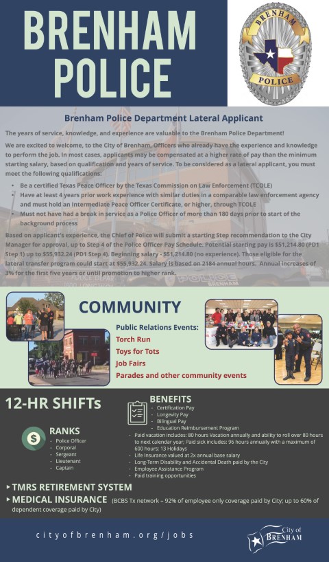 Police Recruitment Ad explaining benefits of employment - links to PDF of full ad
